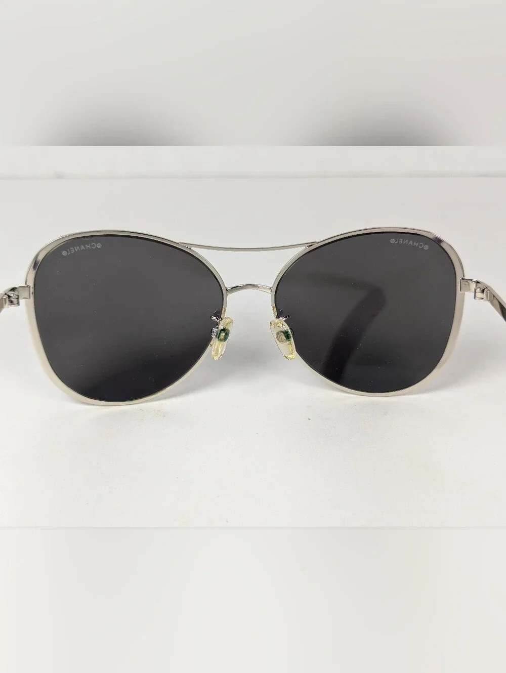 Authentic VTG Y2K Chanel 4198-T Aviator Sunglasses Silver Purple Case &  Cloth